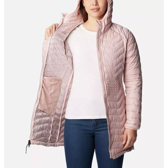 Columbia Powder Lite Mid Hooded Jacket Womens Medium Dusty Pink Omni-Heat $200 - Picture 3 of 6